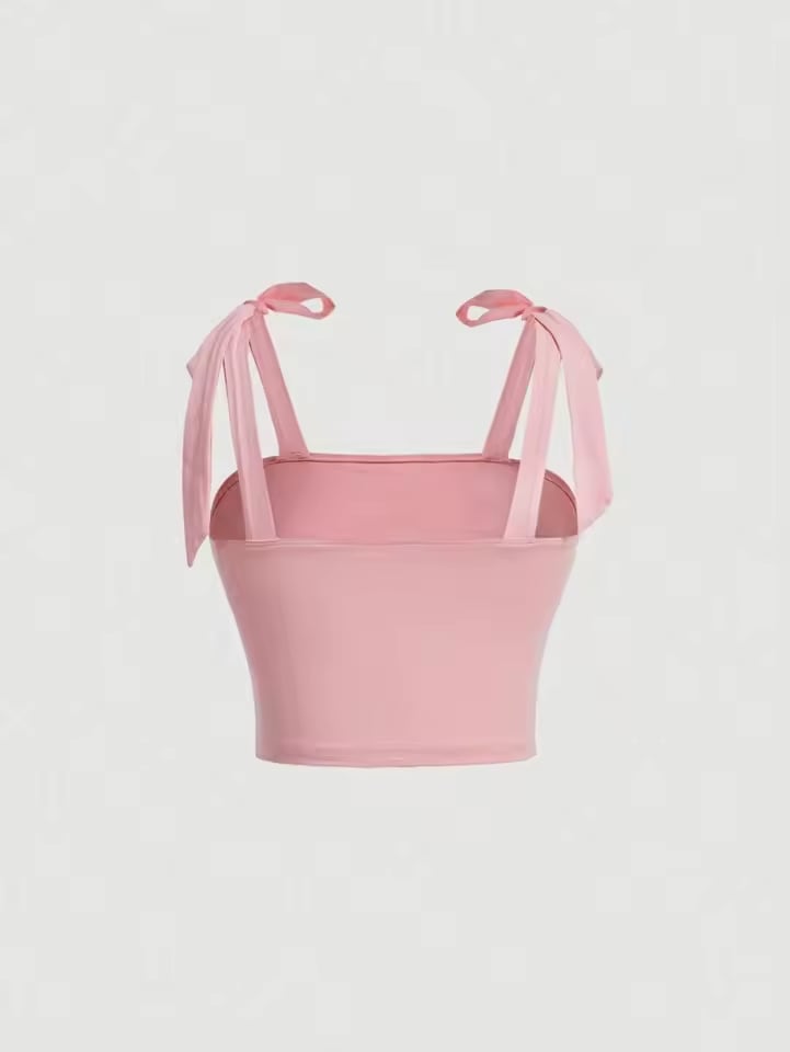 Solid Tie Shoulder Ruched Wide Strap Slim Fit Crop Top for Women Summer 2025 Y2K Clothes Pink Backless Cami Top Streetwear